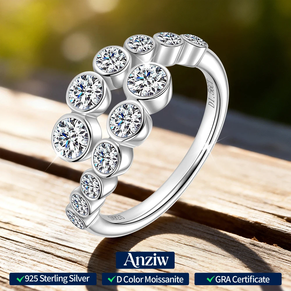 

Anziw 925 Silver Moissanite Rings Woman Bands 12 Stone 1.56cttw Sparkling Moissanite Twist Shank Wedding Engagement Finger Band