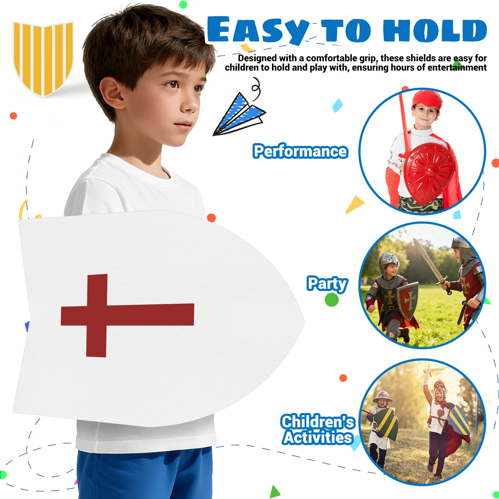 درع اللعب للأطفال، درع من الورق المقوى الفارغ، درع لعبة حرفية للأولاد، مجموعة أنشطة حرفية #4
