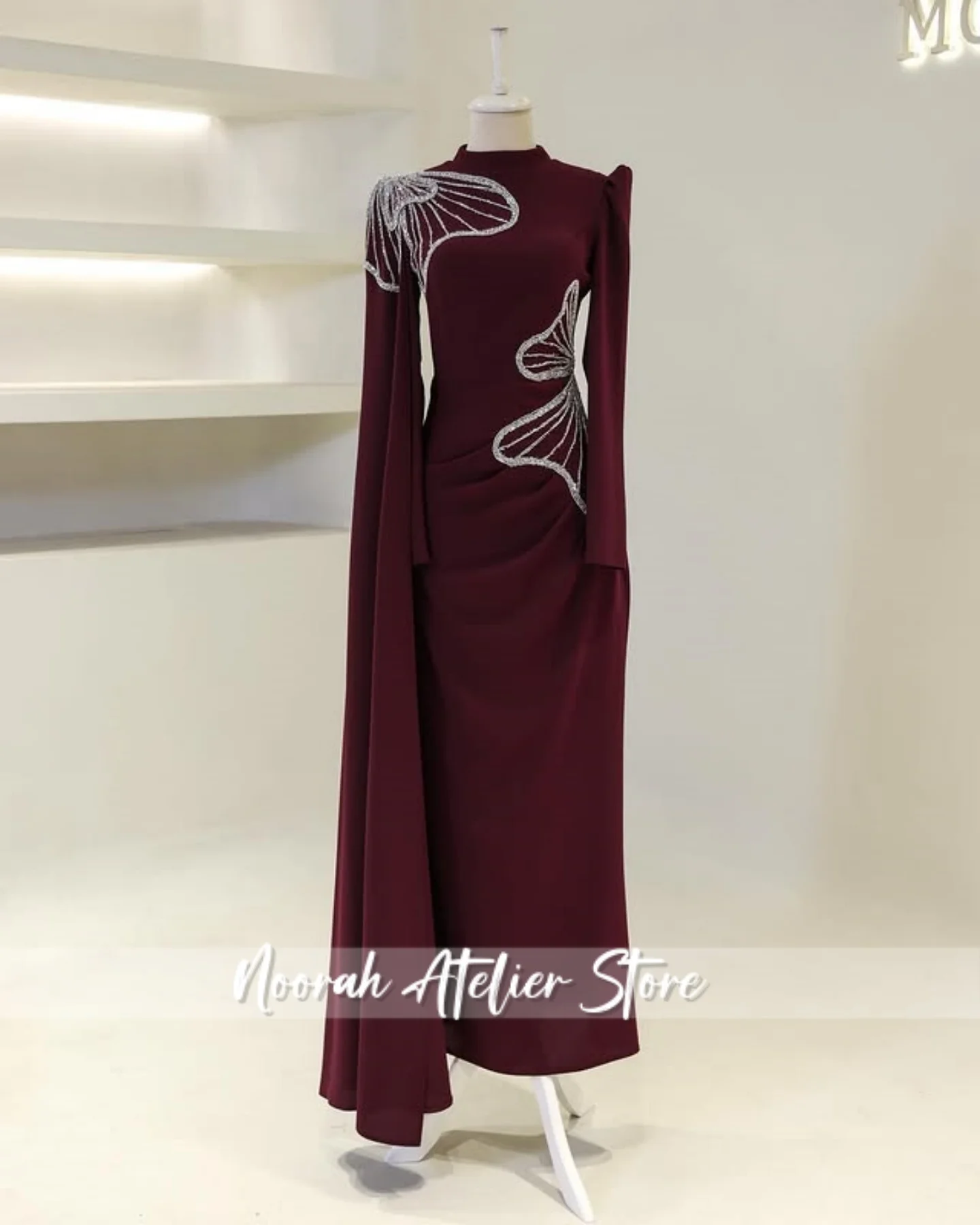 Rose nouvelles manches longues musulman luxueux robes de soirée islamiques 2025 femmes Peplum dubaï longue robe de soirée فساتmaverapersonnalisé