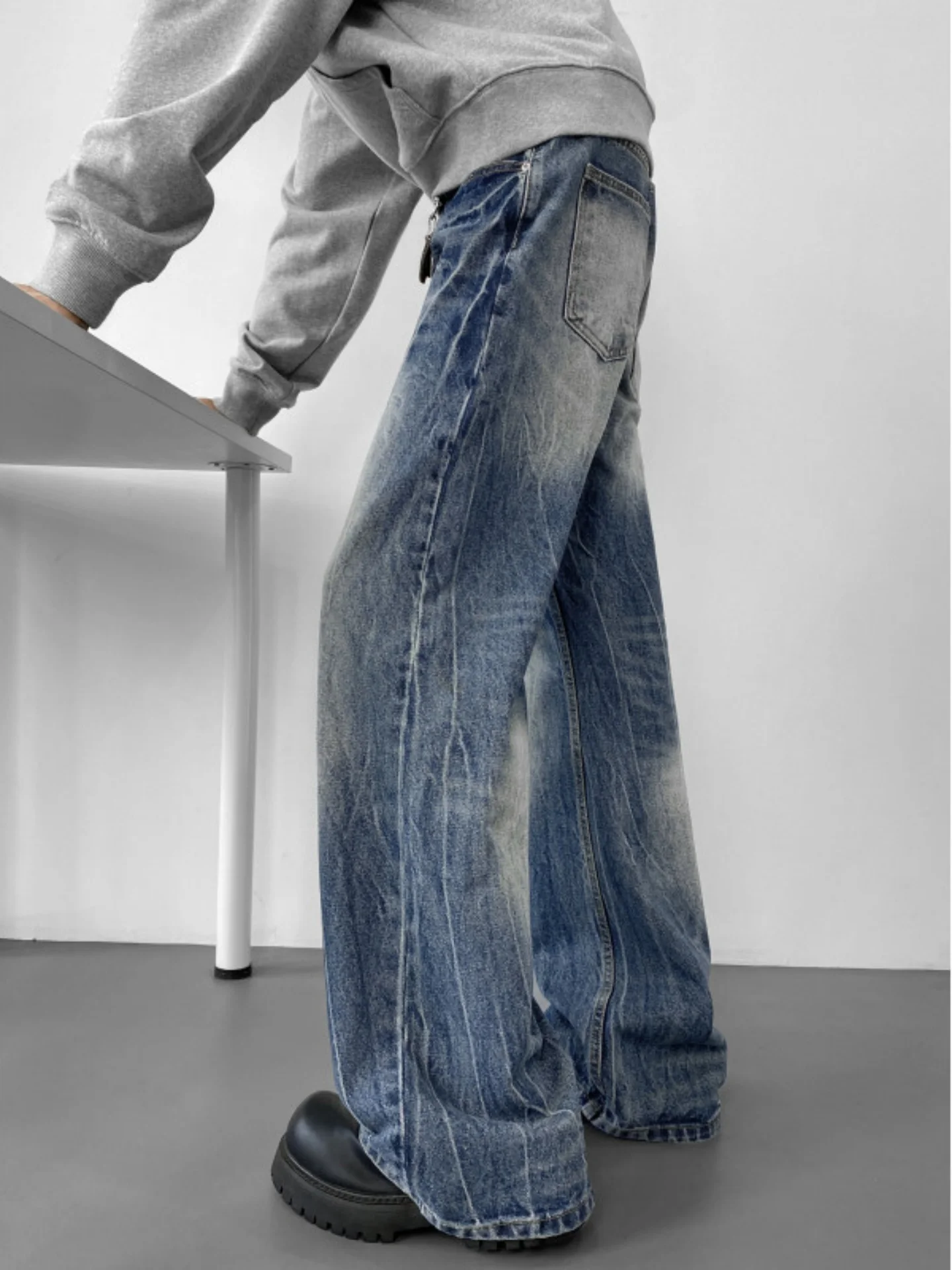 

Мужские джинсы из денима в стиле ретро с принтом молнии, прямые широкие брюки, повседневные, молодежные, износостойкие, осенние