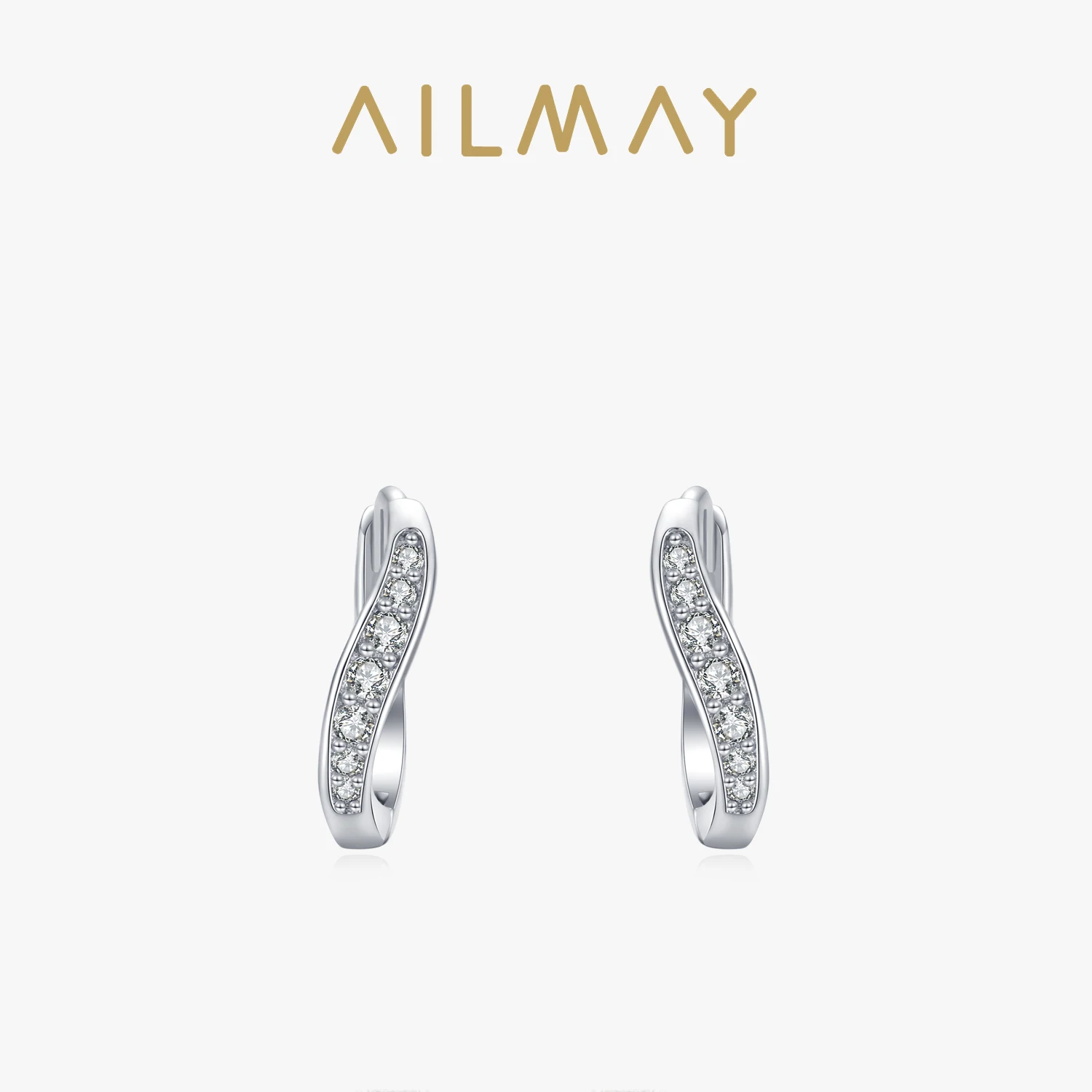 Ailmay Top Quality 925 Sterling Silver Dazzling Clear CZ Ear Buckles Hoop Earrings For Women Wedding Engagement Jewelry Gift