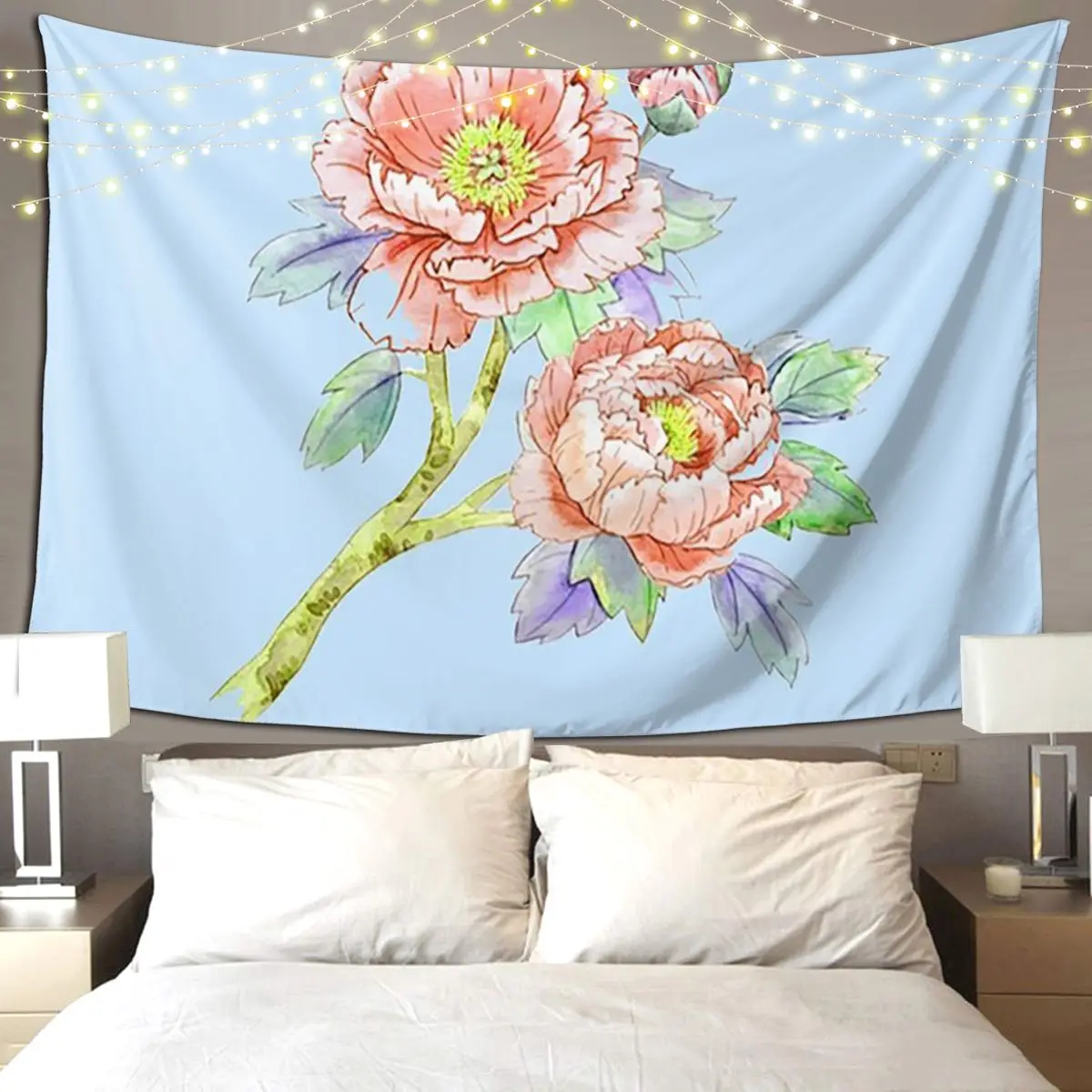 

Гобелен с изображением оленя и пиона 2, художественный настенный эстетический домашний декор, гобелены для гостиной, спальни, общежития