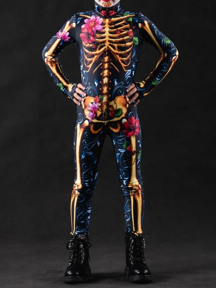 Halloween-Skelett-Horror-Geister-Kostüm für Kinder, Ganzkörperanzug für Karneval, Party, Bühnenaufführung, Rollenspiel, Feiertags-Zentai-Anzug – Detail 8
