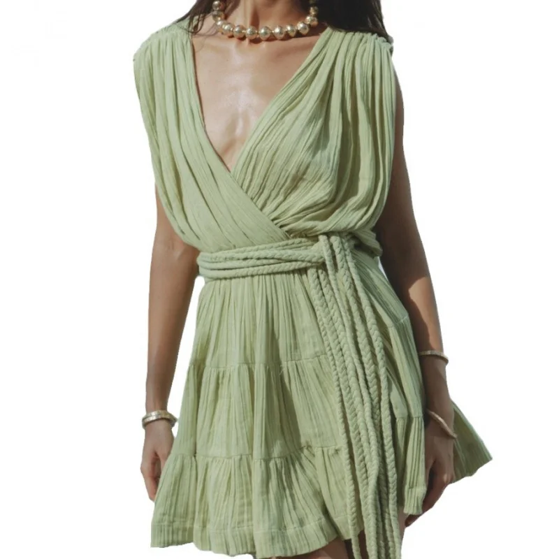 

Sexy Hollowed out Vne Slim Dr Vaion Pure Color Independent Station Single Piece Women's Dr Polyester Fabric A-Line...