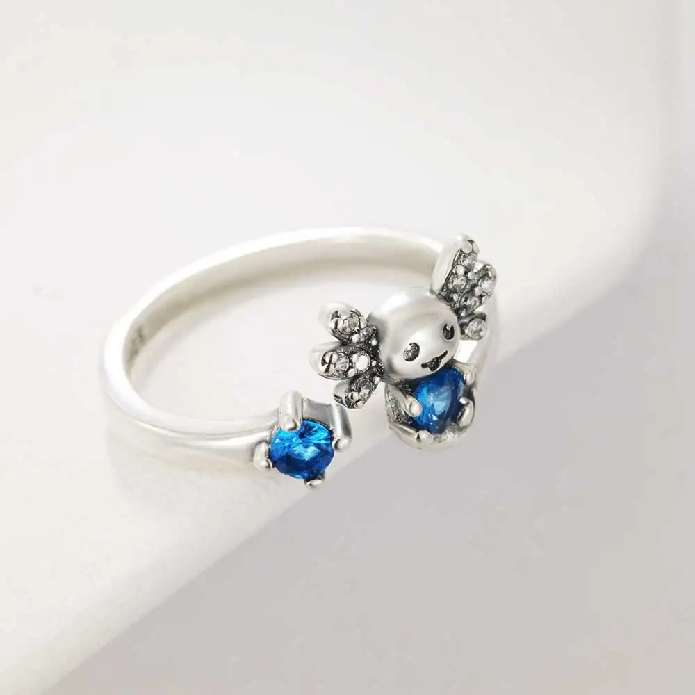 S925 Sterling Silver Creative Salamander Blue Diamond Open Ring Salamander Blue Diamond Ring Women's Jewelry Daily Gifts