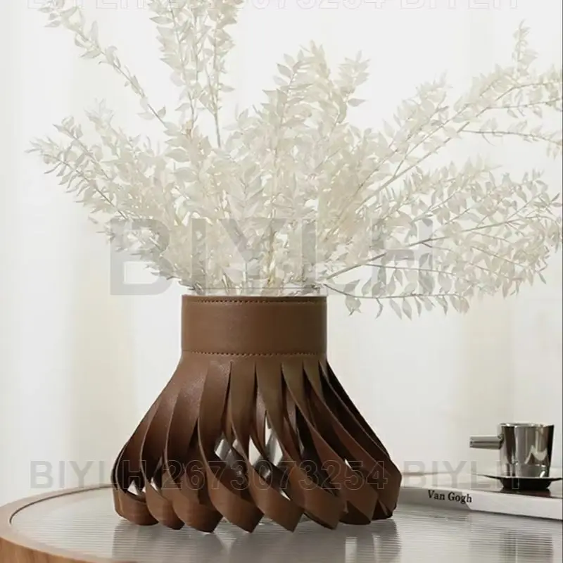 

Nordic Style Leather Glass Vase Home Decoration Flower Hydroponic Plant Bottle Creative Tabletop Flower Arrangement Ornaments