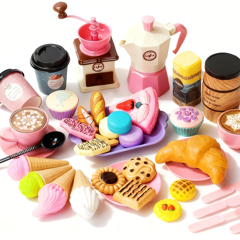فتاة الشاي مجموعة DIY محاكاة لعبة القهوة الغذاء مصغرة التظاهر اللعب كعكة المطبخ طفل التعليم ألعاب أطفال لعيد ميلاد 3 سنوات
