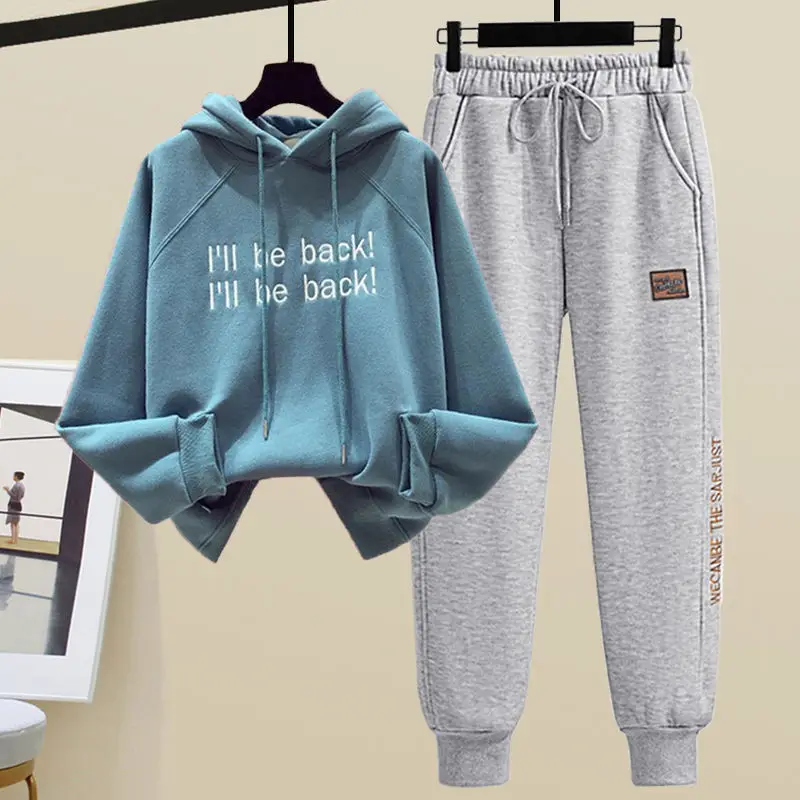 2022 New Spring and Autumn Fashion Embroidered Letters Women's Loose Top + High Waist Legged Harun Casual Pants Two-piece Set