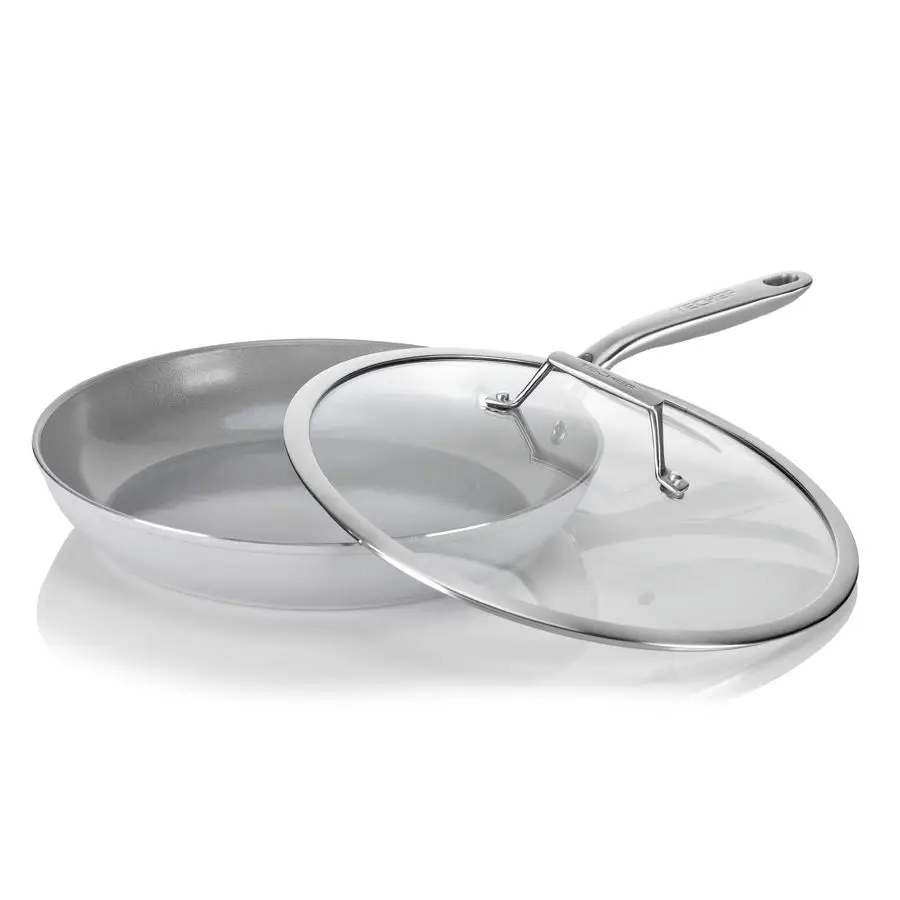 

CeraTerra 12 Ceramic Nonstick Frying Pan Skillet with Glass Lid, PTFE, PFAS, and PFOA Free, Dishwasher Oven Safe, Stainless Ste