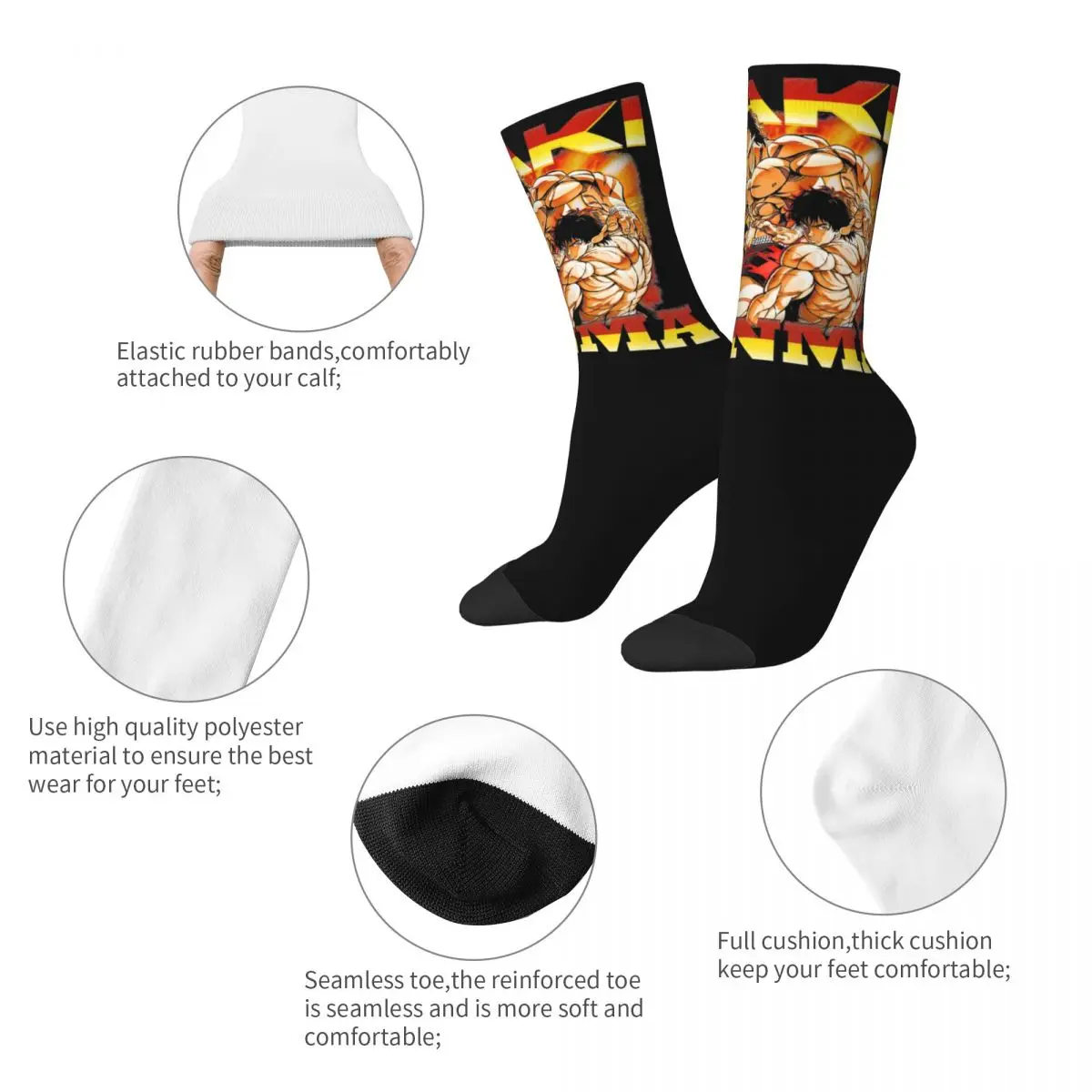 Autumn Winter Funny Unisex Baki Hanma Socks Breathable Basketball Socks