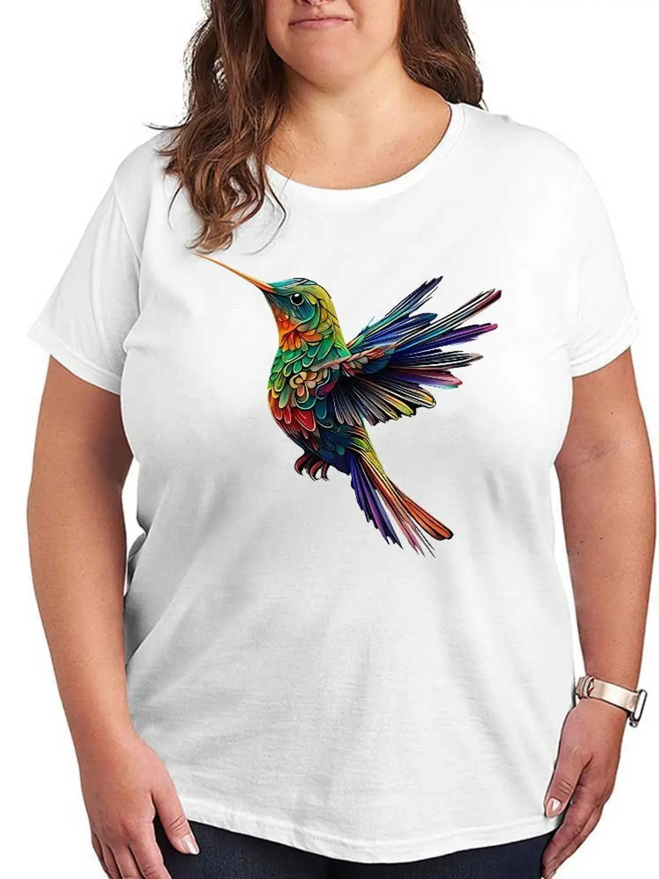 Colorful Hummingbird Graphic Tee for Women
