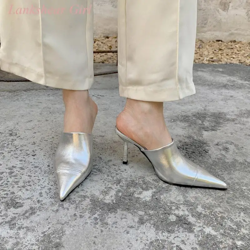 2023 New Style Colorblock Women's Pointed Toe Stilettos Heels Party Nightclub Sandals Casual Simple Slippers Slingback Pumps