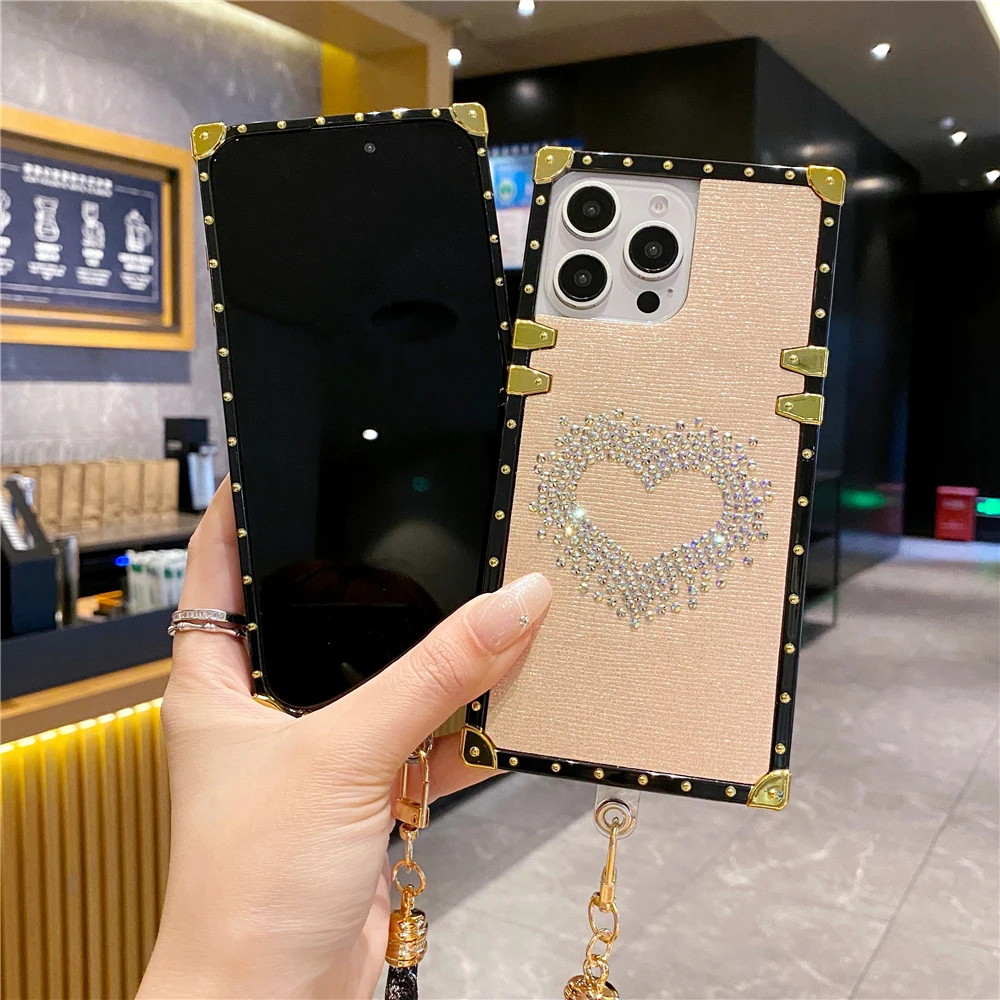 Luxury Retro Soft Phone Cover Glitter Diamond Love Heart Case for Samsung Galaxy A55 5G A15 A25 A35 A54 A14 A13 A33 A53 A34 A52