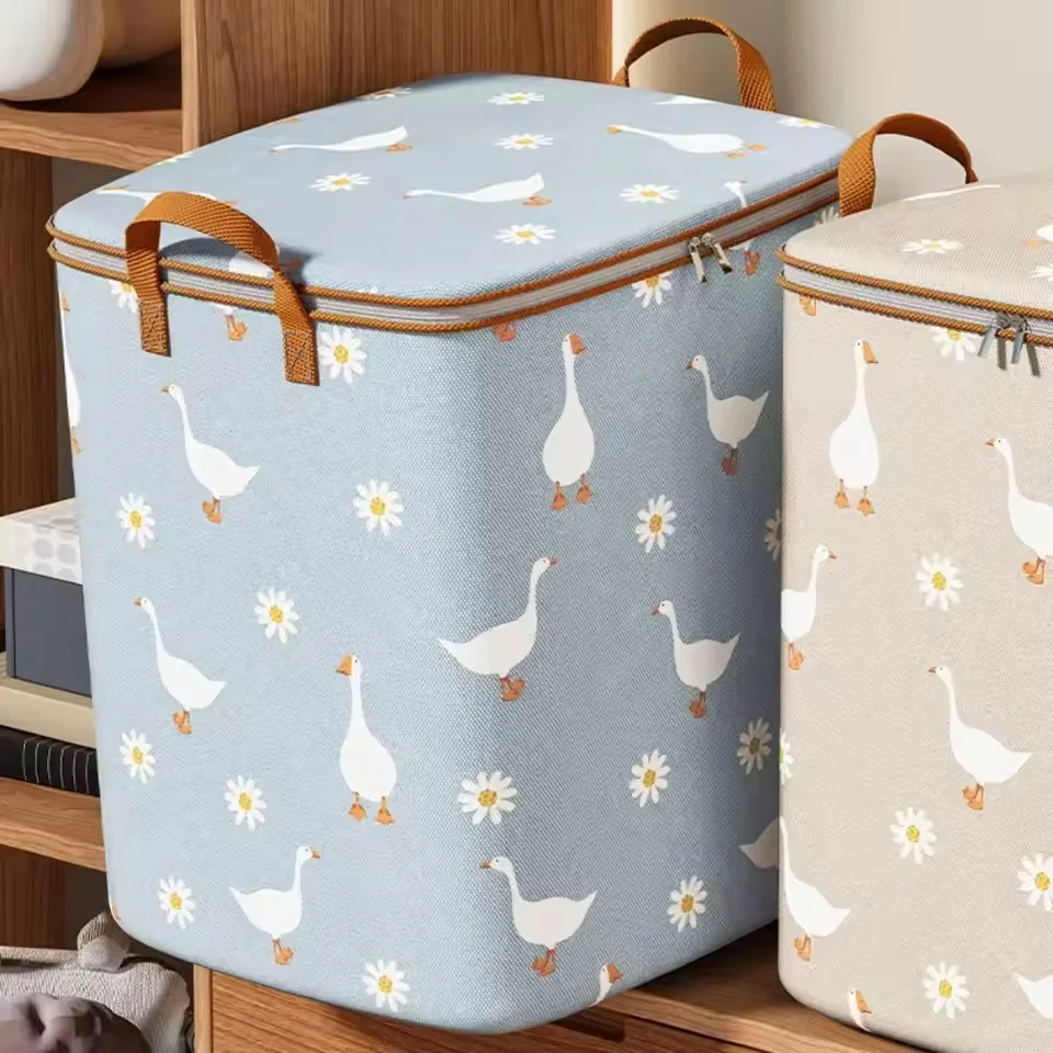 Daisy Goose Storage Bag For Quilt Down Jacket Winter Clothing Large Capacity Foldable Closet Organizer Cotton Quilt Storage Bags