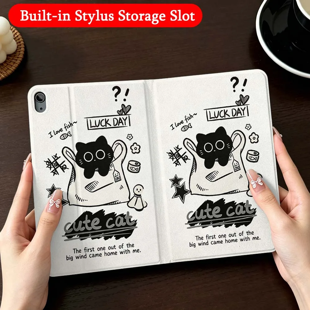 Cartoon Cat Pattern For iPad Mini Pro Air 5 6 7 8 9 11 9.7 7.9 10.9 13 12.9 inch Folding Automatic Sleep/Make Tablet Case