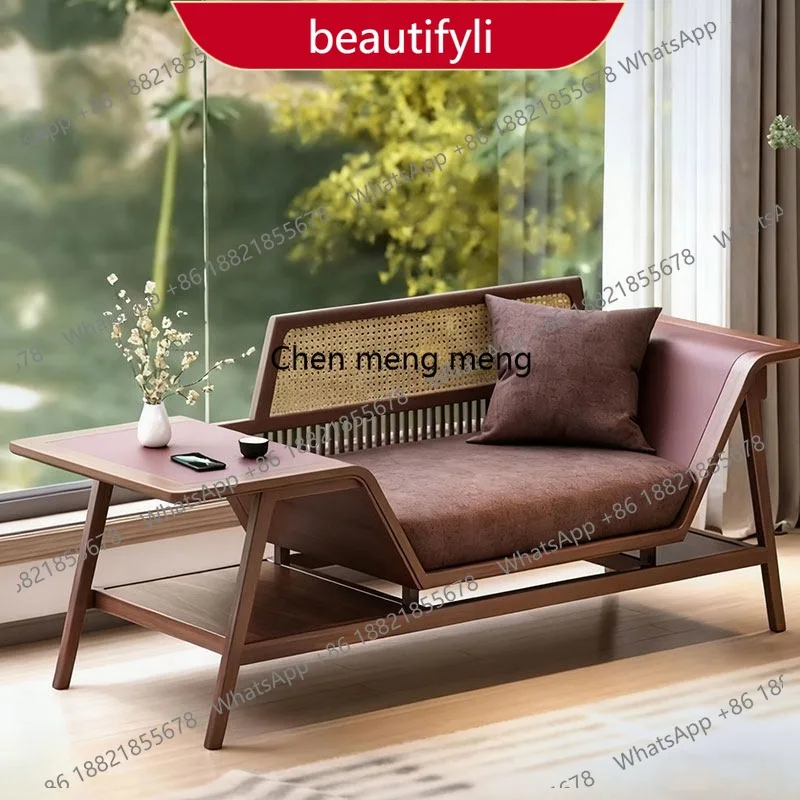 

01A New Chinese-style solid wood chaise longue walnut balcony sofa chair modern zen lazy chaise longue chair