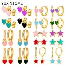 925 Sterling Silver Ear Needle Earrings Cute Candy Neon Color Enamel Heart Stud Earring For Women Star Earrings Jewelry Gift