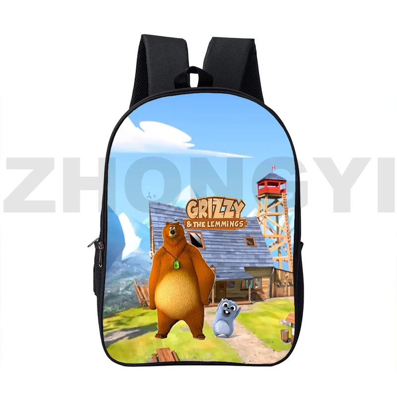 16 Inch Large Grizzy and The Lemmings 3D Backpacks Vintage High Street Harajuku Boys School Bags Male Sport Travel Japanese Bag