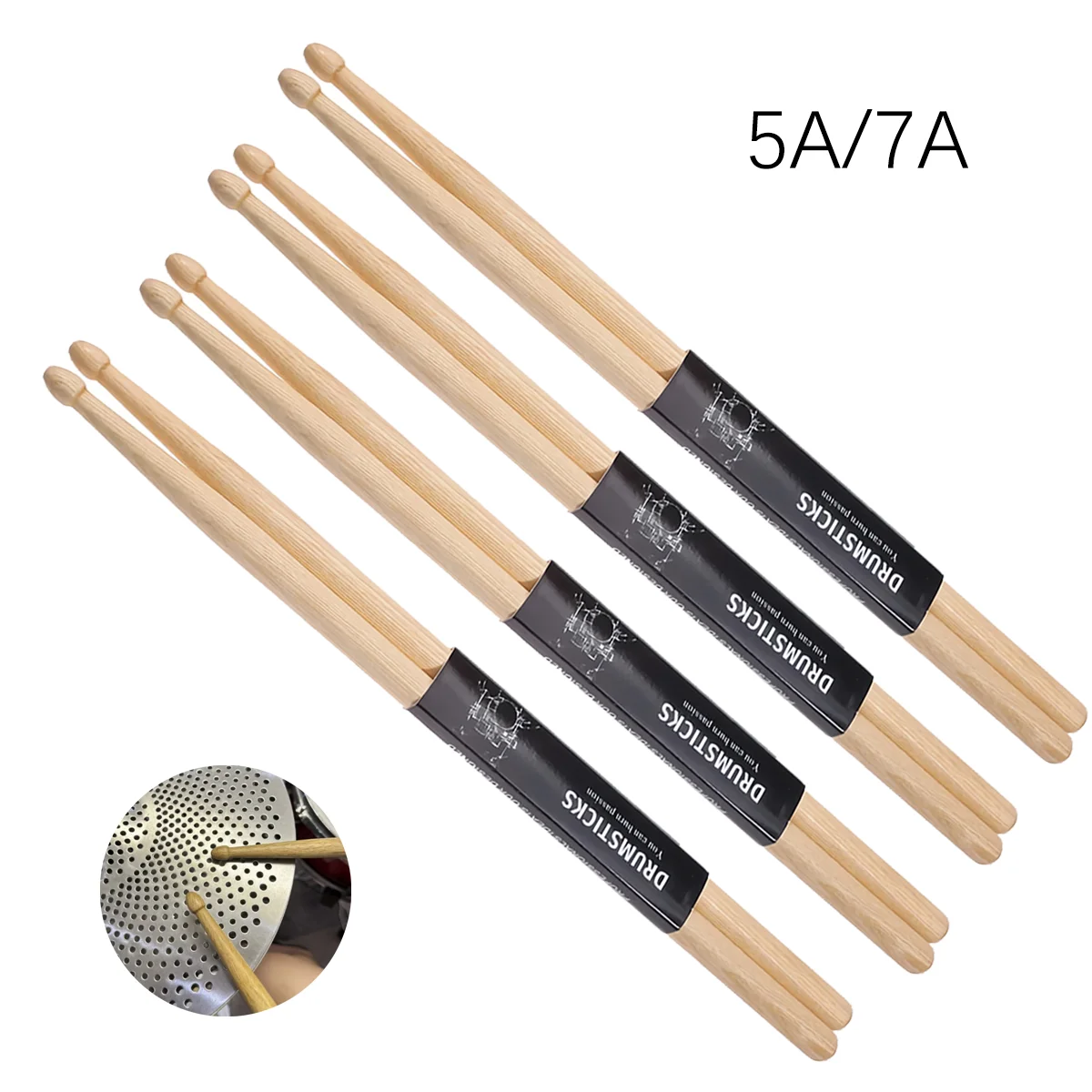 Miwayer 5A/7A Drumsticks Natural Log Color Maple Mallets for All-Skill Drummers