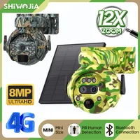 SHIWOJIA 4K 8MP 4G/WIFI Solar Camera PTZ Outdoor 12X Zoom PIR Human Detection IP Camera Camouflage 360°For Hunting Camera 7800mA