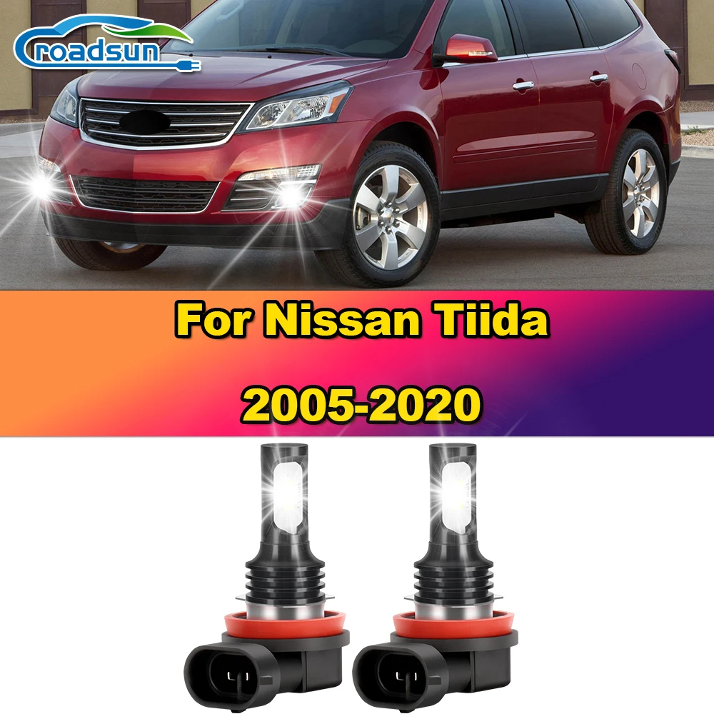 2Pcs 100W Canbus H11 LED Fog Lights 6000K White CSP Chips Car Fog Lamps For Nissan Tiida 2005-2014 2015 2016 2017 2018 2019 2020