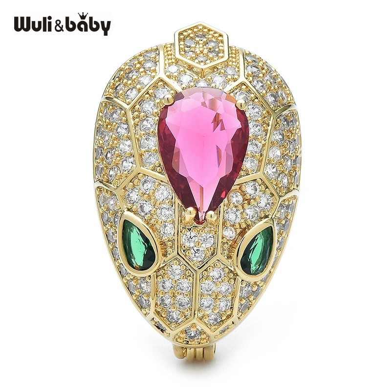 Wuli&baby Luxury Snake Head Brooches For Women Unisex 2-color High Quality Crystal Year Of The Snake Animal New Year Brooch Pins