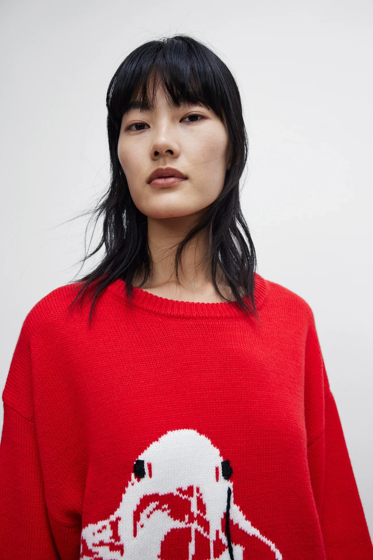 

Эфирный костюм 2025 года, мод, зима, новый стиль, женская повседневная трендовая яркая трикотажная футболка с жаккардовым пуловером кои