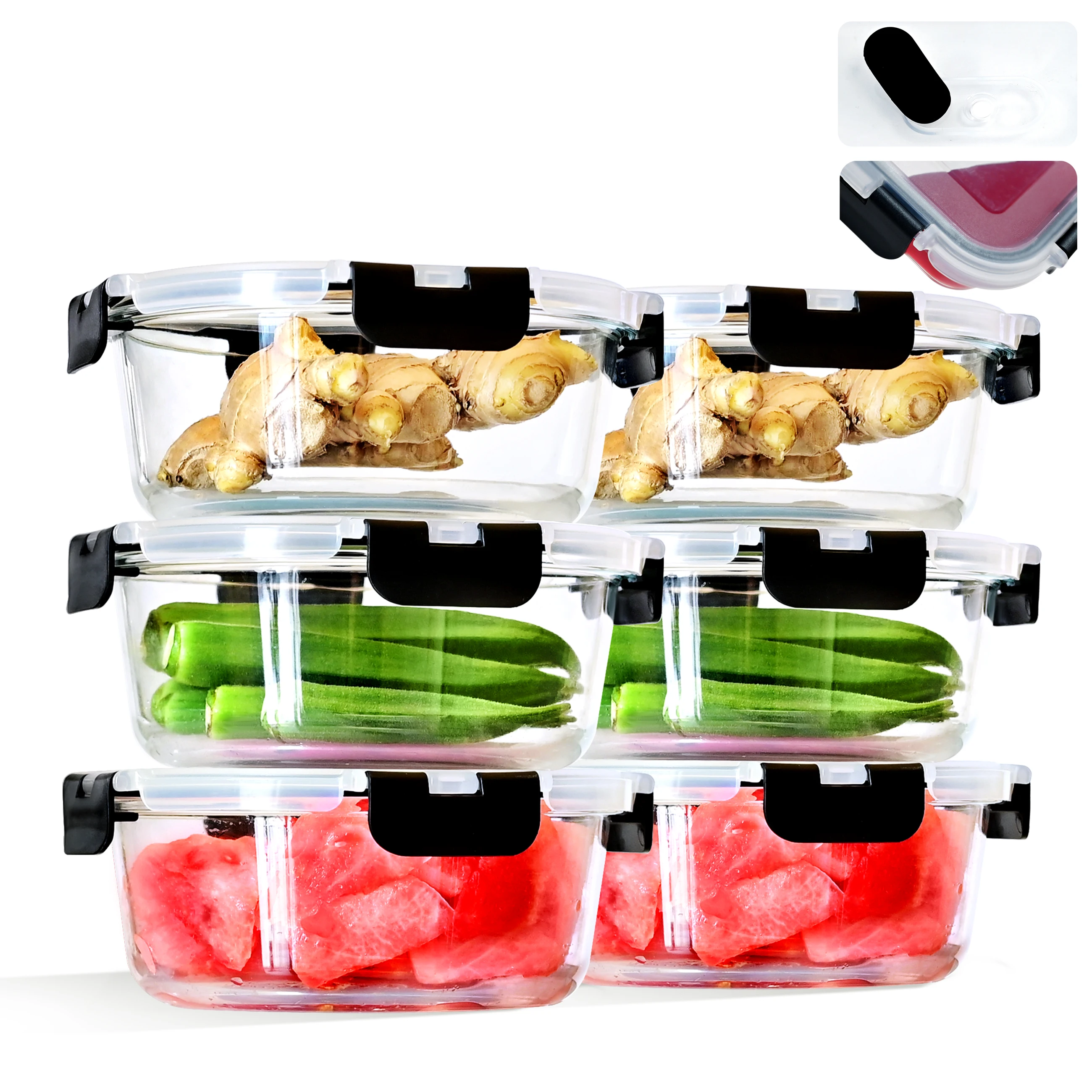 6/8-teiliges Lebensmittelbehälter-Set aus Glas mit Deckeln mit verbessertem Verschlussdeckel, 400/950 ml, luftdichte Lebensmittelaufbewahrungsbehälter – Detail 2