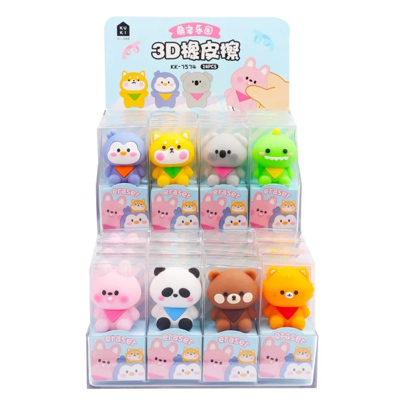 New Creative Mini Animal Eraser Cute Cartoon Panda Penguin Shiba Inu Dinosaur Rubber Brush Pen