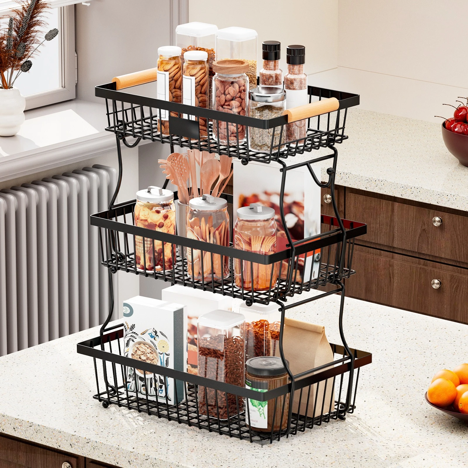 

Fruit basket restaurant snack storage fruit basket wrought iron kitchen countertop removable fruit and vegetable storage basket