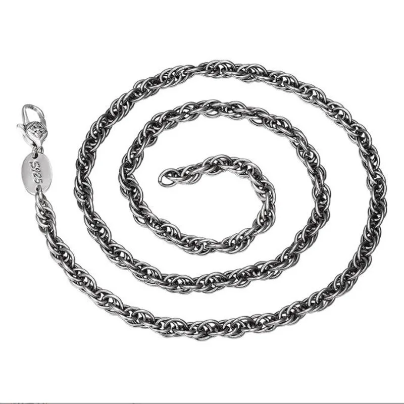 

5mm 100% 925 Tibetan OM Mani Padme Hum Chain Necklace Vintage Sterling Buddhist Vajra Dorje Necklace