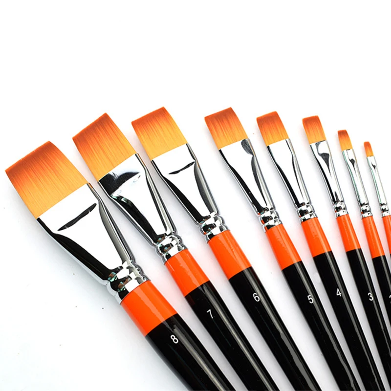 

4/8pcs Flat Artist Painting Brushes Set Nylon Hair for Watercolor Acrylic Oil Gouache Painting for Students Painters Beginners