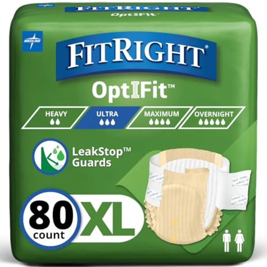 

FitRight Ultra Heavy Absorbency Adult Diapers for Men and Women, Waist Size: X- 56-64 Inch, OptiFit Incontinence Disposable Bri