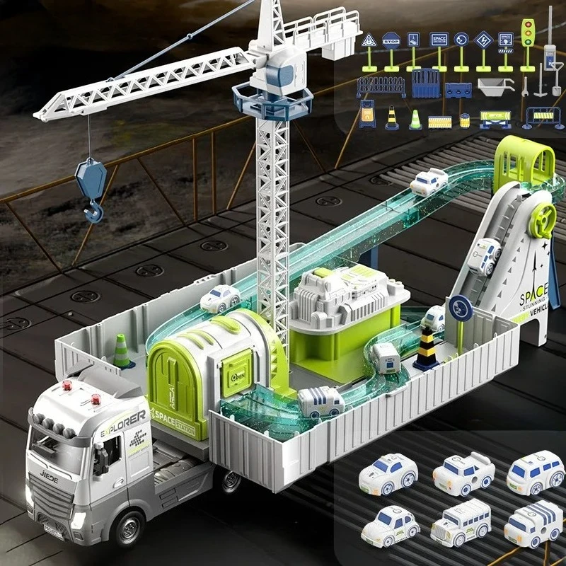 

Детские строительные грузовики из сплава, игрушки, детская инженерная гусеничная машина, башня, кран со световыми эффектами, модель автомобиля, игрушки, подарки для мальчиков