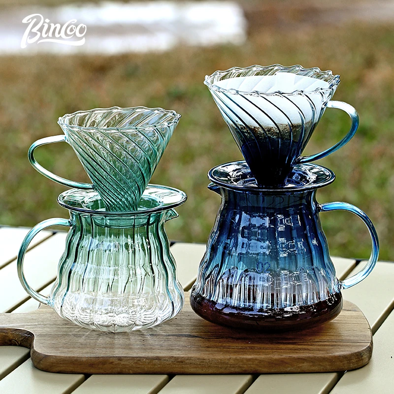 مجموعة صانعة القهوة Bincoo Pour Over مع حجم المنقط، مجموعة خادم القهوة الزجاجية سعة 2600 مل، منقط قهوة زجاجي مدبب بزاوية 60 زاوية