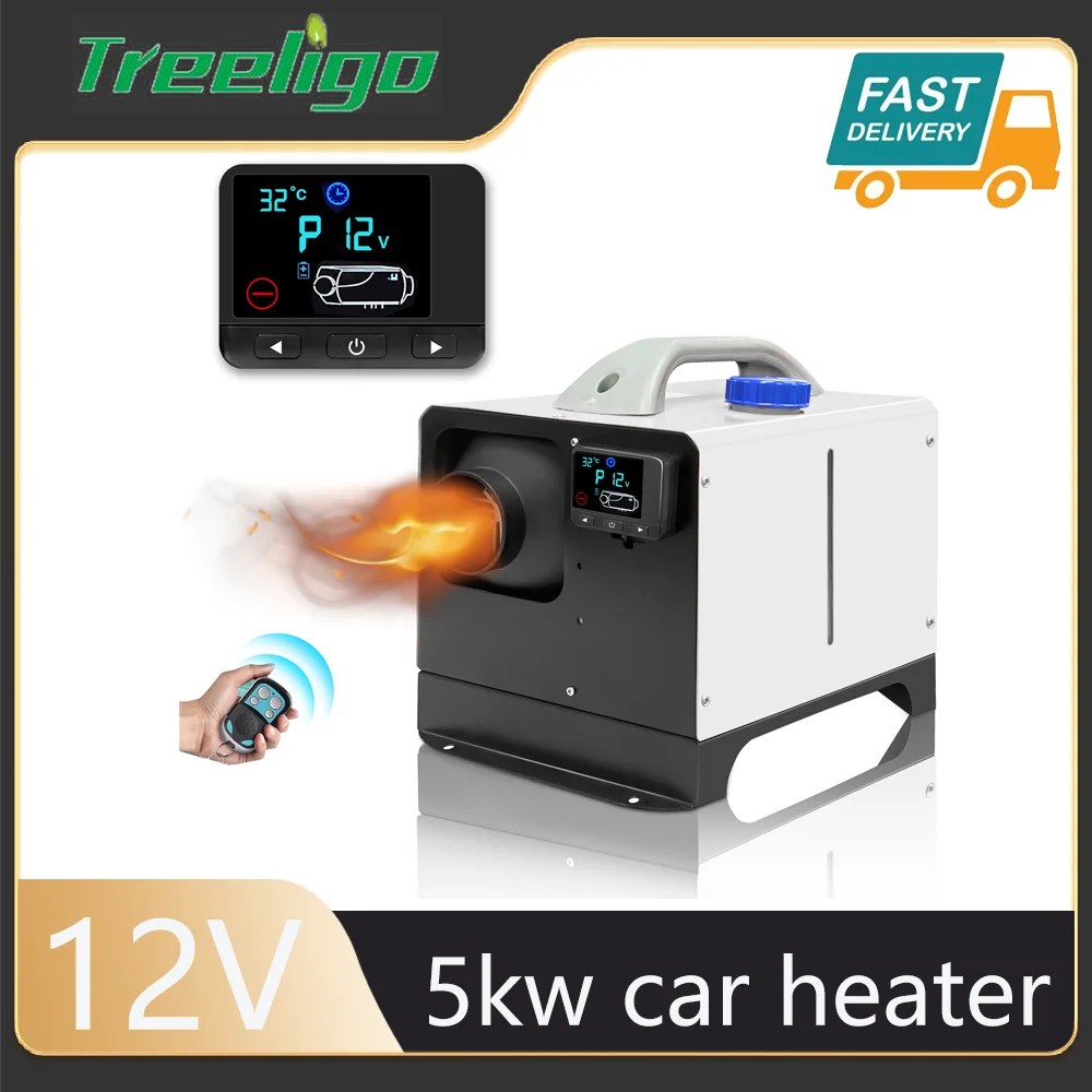 Treeligo 5KW Diesel Heater Portable Remote Control Low Noise LCD Monitor Fast Heating Parking Warmer for RV Car Trailer Truck