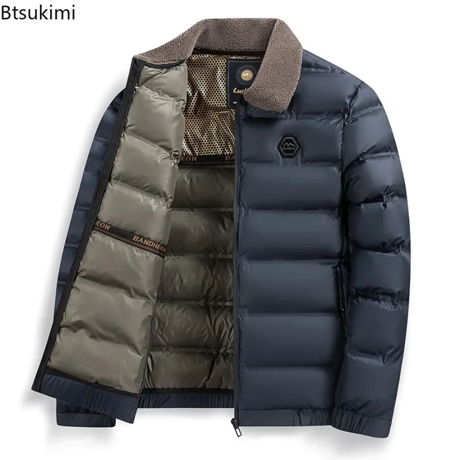 2026 New Winter Parkas Men's Thicken Warm Casual Jackets Fashion Slim Waterproof Cotton-padded Jackets Men Lapel Business Coats