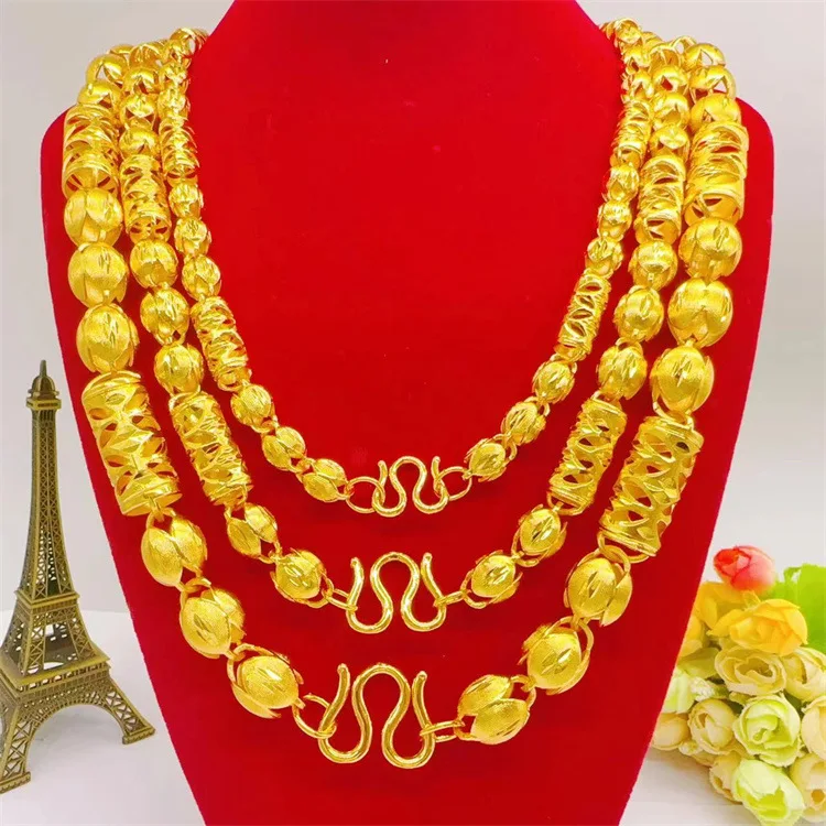 

Vietnam Sand Gold New Men's Domineering Olive Necklace 70cm Hollow Necklace Chain Brushed Bead Popular 18K Gold-plated Jewelry