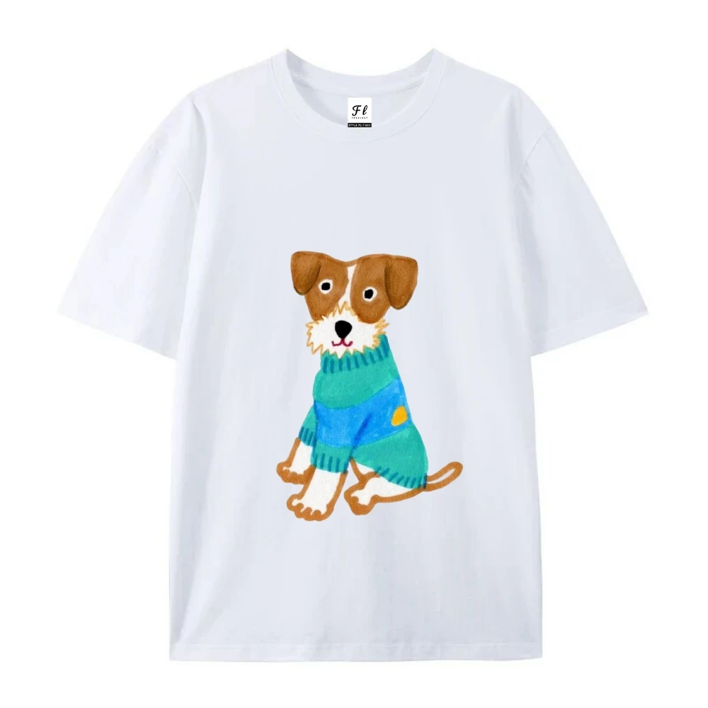 Women's Y2K Cotton Tee Cartoon Dog in Sweater GraphicCute Vibe Beige Loose TopY2K Cute Flair Soft Fabric