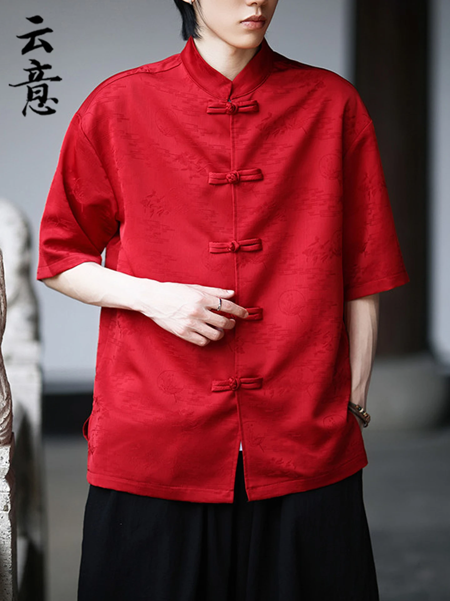 

Summer New Chinese Sle Men's ort Sve irt Thin Body Fit Loose Polyester Fiber Soft Glossy Retro Sle Tang Suit