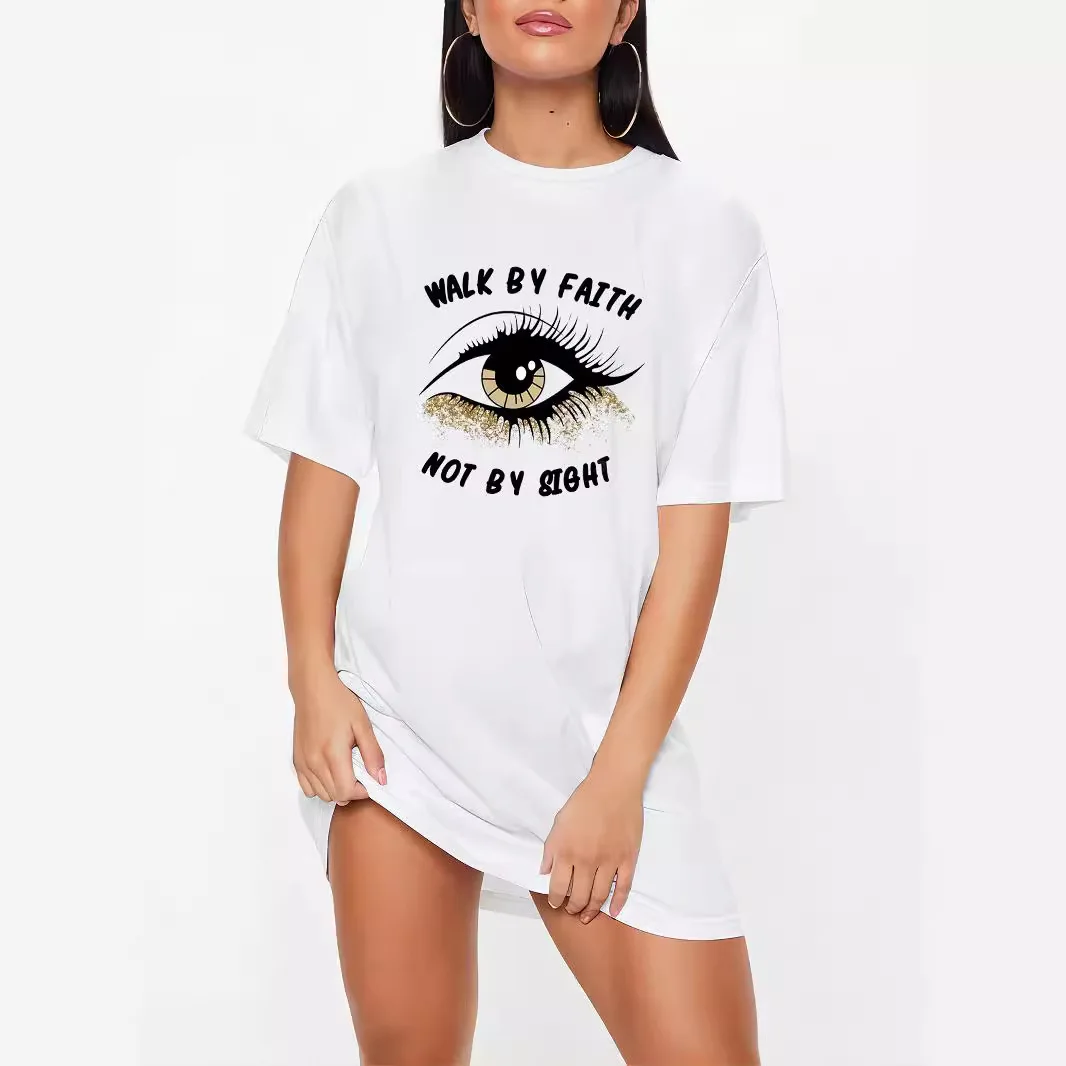 2025 nowa popularna francuska sukienka z krótkim rękawem i okrągłym dekoltem, luźna, swobodna sukienka T-shirt, prosta