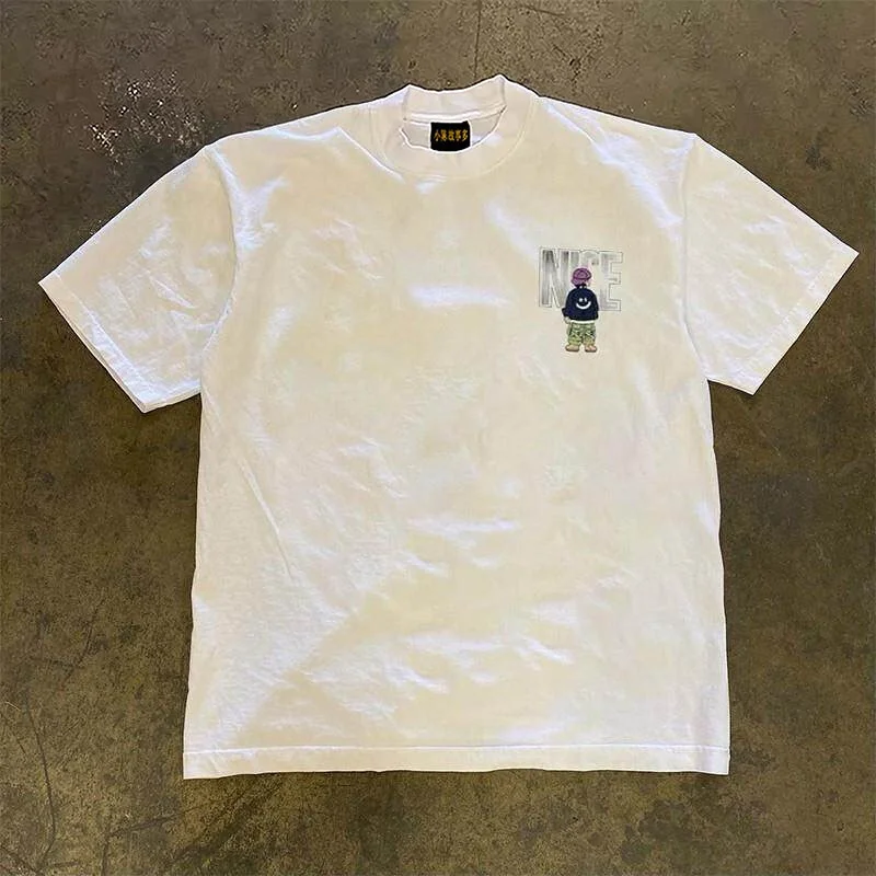 Pure Cotton Short Sleeve T-Shirt Unisex Loose Fit American Retro Style Double Weave 3A260ggrafts by Little Chen Story