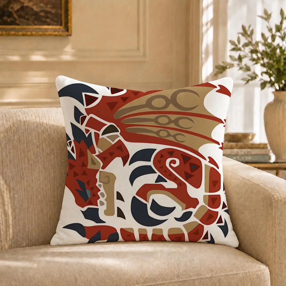 Game M-Monster Hunter Wilds Cushion Cover Short‑plush Cushion Cover,Breathable,Skin‑friendly,Washable,room Sofa Decor Gift