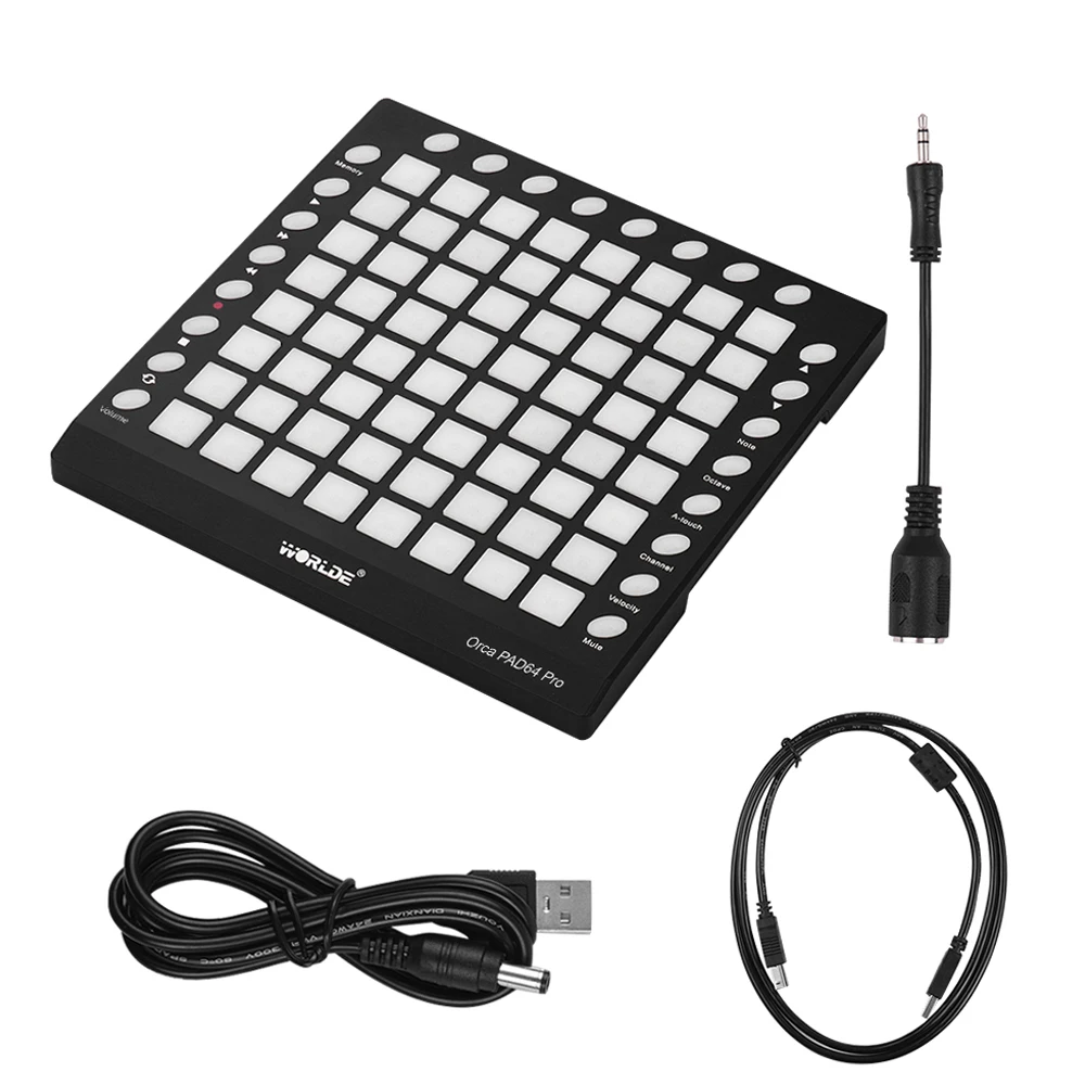 WORLDE ORCA PAD64-A Pro Portable USB MIDI Drum Pad MIDI Controller 64 RGB Backlit Pads 24 Buttons Built-in 128MB Sound Module