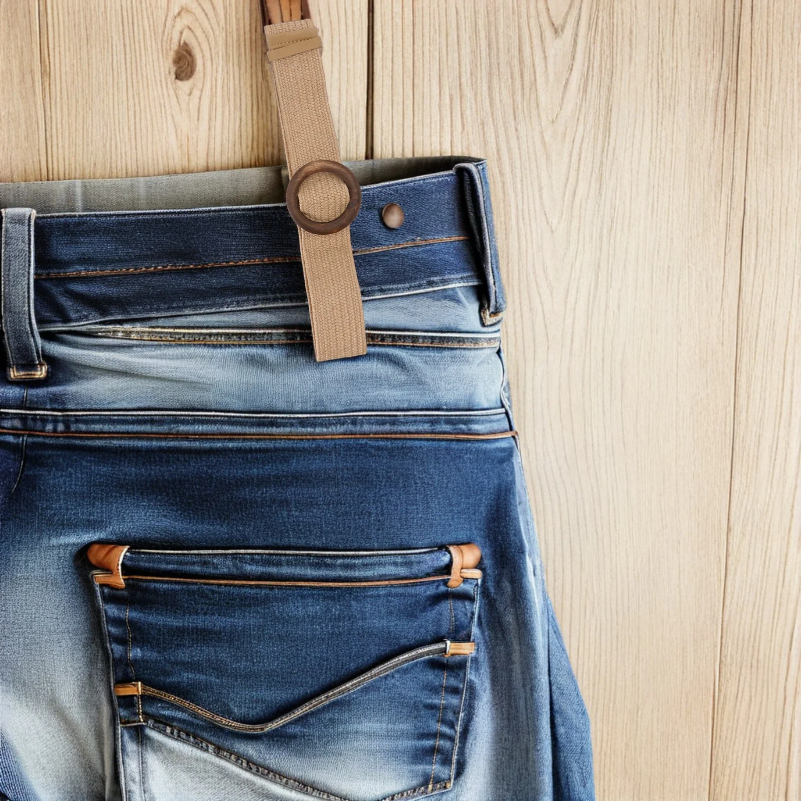 Brown Casual Woven Belt Natural PP Grass Adjustable Wood Buckle Ladies Waistband Fashion Woven Belts for Pants Jeans Bohemian