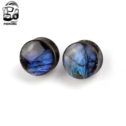 Organic Labradorite Stone Ear Plugs Tunnels Flesh Double Flare Ear Gauge Expander Round Piercing Oreja Labret Helix Body Jewelry