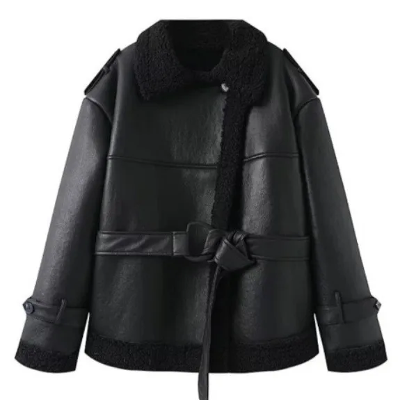 

Cross-Border European American Women's Aliexpress Hot-Selling Pure Fashion Street Style Turn-Down Collar Fur-Lined Warm Coat