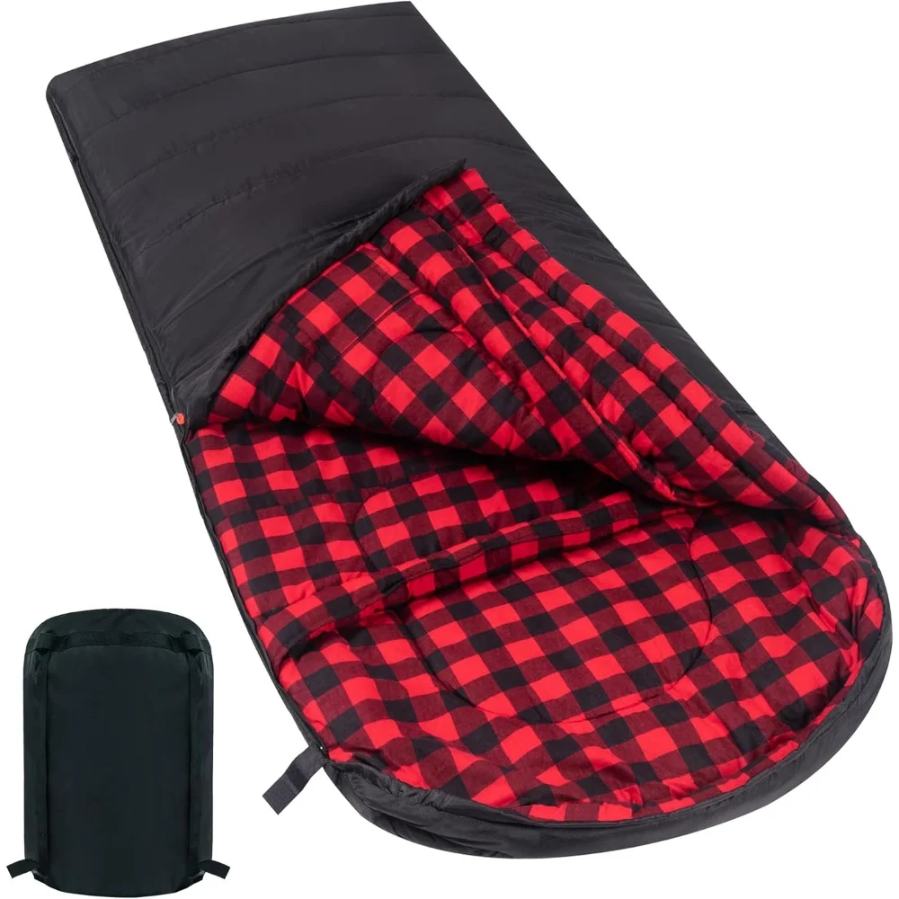 

0 Degree Sleeping Bag 100% Cotton Flannel XXL for Adults Big and Tall Cold Weather Winter Zero Degree Camping,Free Compression