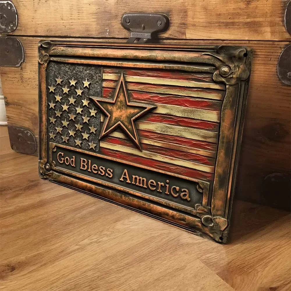 

God Bless America Aluminum Sign - Patriotic Vintage Style, Enhances Room Aesthetics, Memorial Day/Independence Day Celebrations