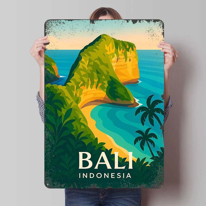 Bali Indonesia Travel Poster Customized Wall Art Vintage Metal Signs Retro Tin Plaque for Man Cave Living Room Decoration Decor